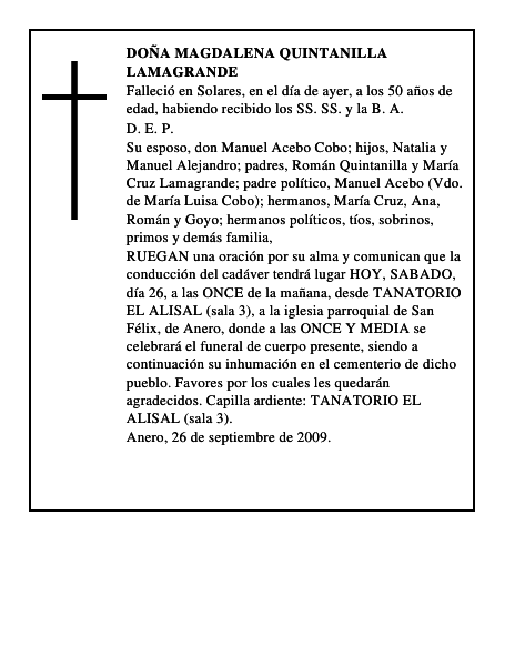 DOÑA MAGDALENA QUINTANILLA LAMAGRANDE