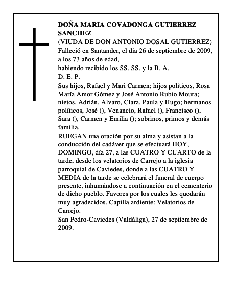 DOÑA MARIA COVADONGA GUTIERREZ SANCHEZ