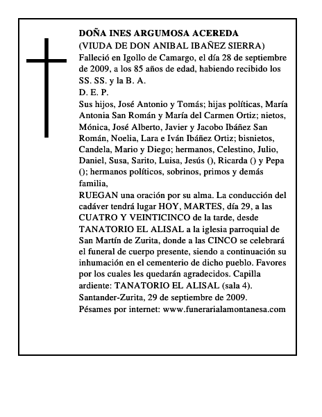 DOÑA INES ARGUMOSA ACEREDA