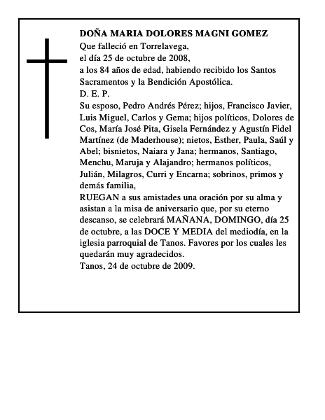 DOÑA MARIA DOLORES MAGNI GOMEZ