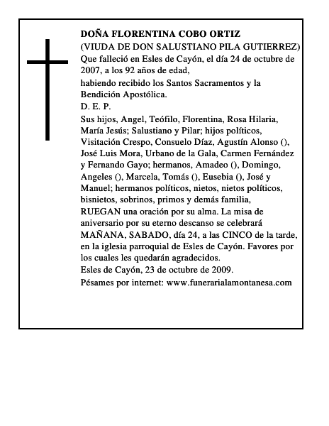 DOÑA FLORENTINA COBO ORTIZ
