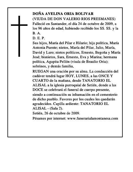DOÑA AVELINA ORIA BOLIVAR