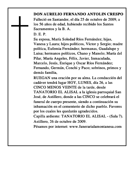 DON AURELIO FERNANDO ANTOLIN CRESPO