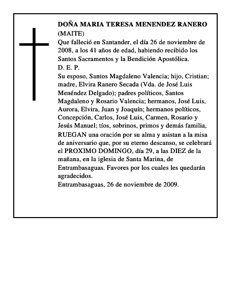 DOÑA MARIA TERESA MENENDEZ RANERO