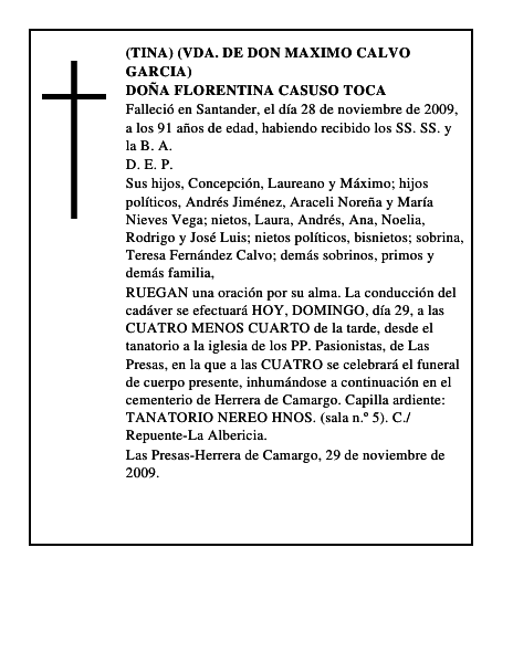 DOÑA FLORENTINA CASUSO TOCA
