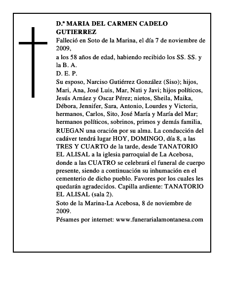 D.ª MARIA DEL CARMEN CADELO GUTIERREZ