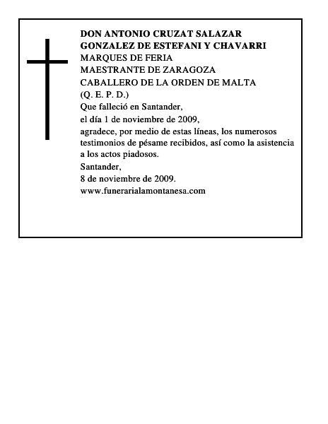 DON ANTONIO CRUZAT SALAZAR GONZALEZ DE ESTEFANI Y CHAVARRI