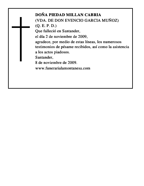 DOÑA PIEDAD MILLAN CABRIA