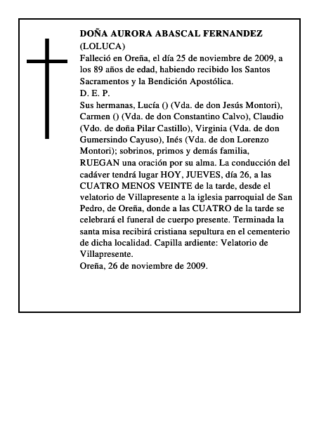 DOÑA AURORA ABASCAL FERNANDEZ