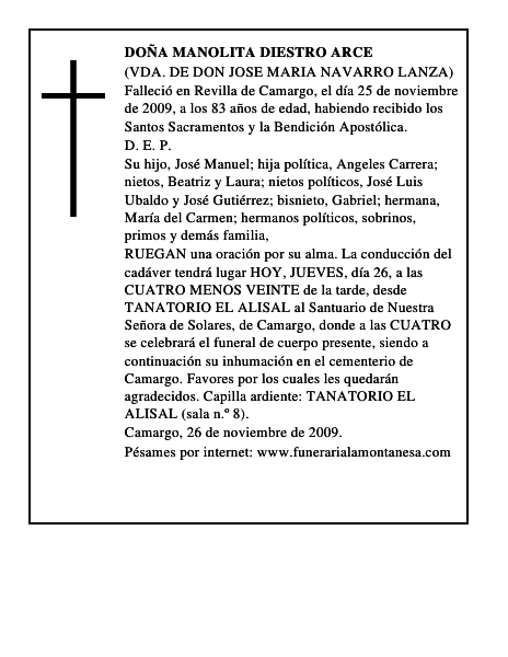 DOÑA MANOLITA DIESTRO ARCE