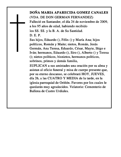 DOÑA MARIA APARECIDA GOMEZ CANALES
