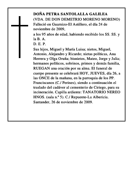 DOÑA PETRA SANTOLALLA GALILEA