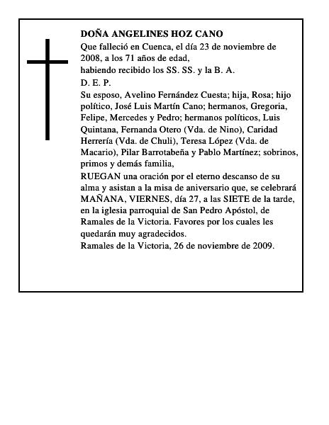 DOÑA ANGELINES HOZ CANO