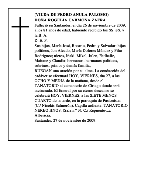 DOÑA ROGELIA CARMONA ZAFRA