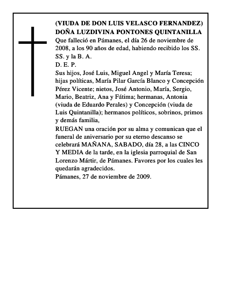 DOÑA LUZDIVINA PONTONES QUINTANILLA