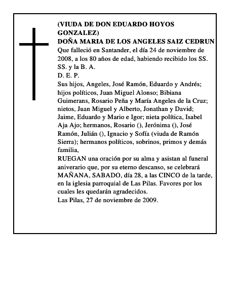 DOÑA MARIA DE LOS ANGELES SAIZ CEDRUN