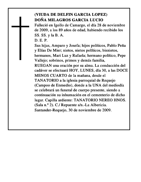 DOÑA MILAGROS GARCIA LUCIO