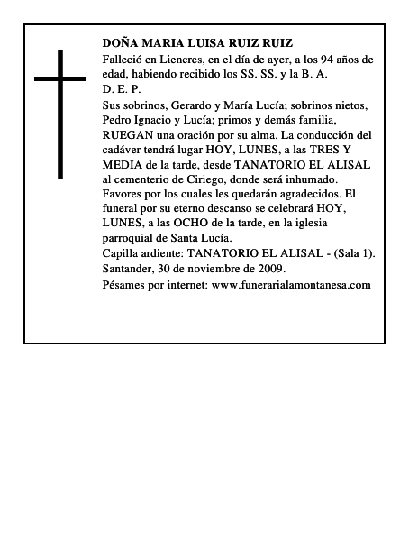 DOÑA MARIA LUISA RUIZ RUIZ