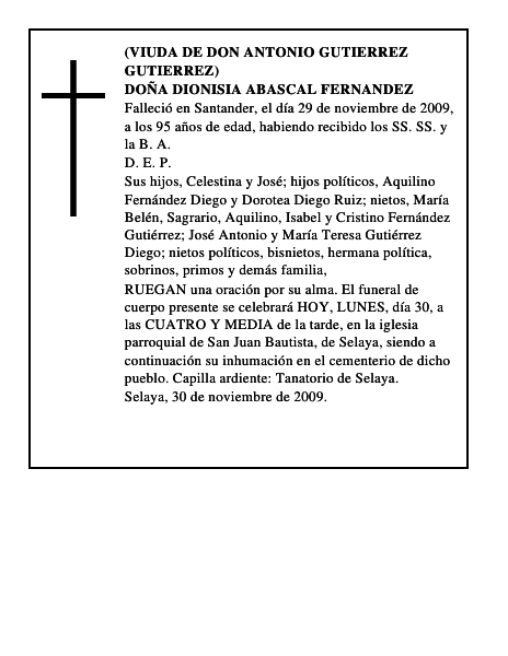 DOÑA DIONISIA ABASCAL FERNANDEZ