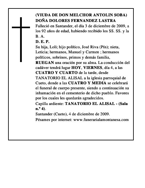 DOÑA DOLORES FERNANDEZ LASTRA