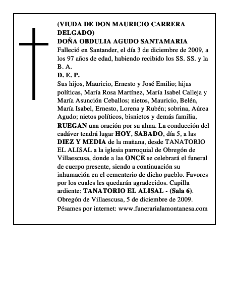 DOÑA OBDULIA AGUDO SANTAMARIA