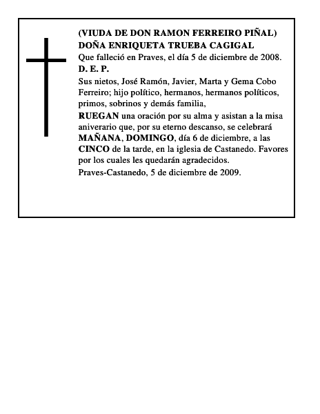 DOÑA ENRIQUETA TRUEBA CAGIGAL