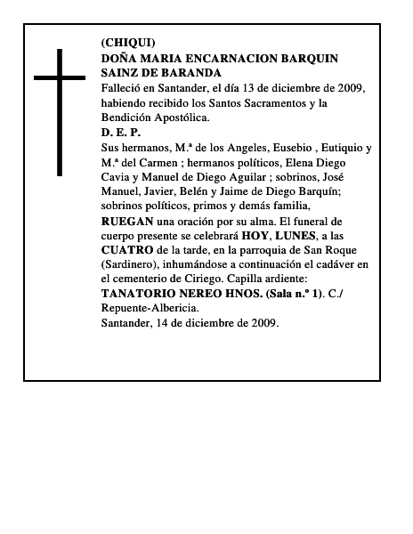 DOÑA MARIA ENCARNACION BARQUIN SAINZ DE BARANDA