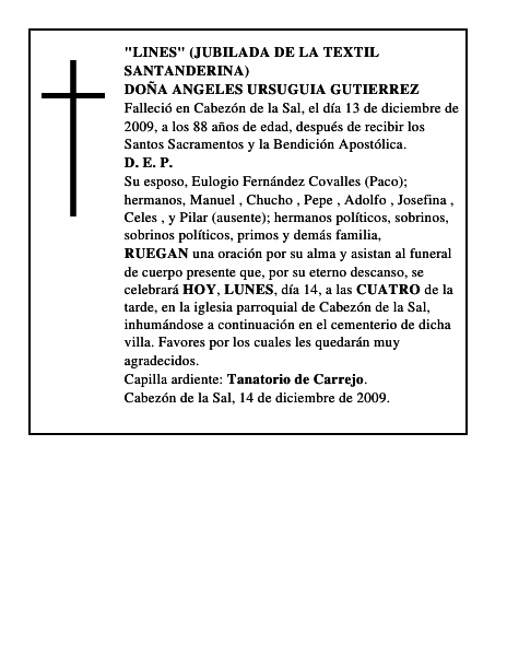DOÑA ANGELES URSUGUIA GUTIERREZ