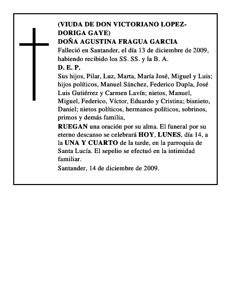 DOÑA AGUSTINA FRAGUA GARCIA