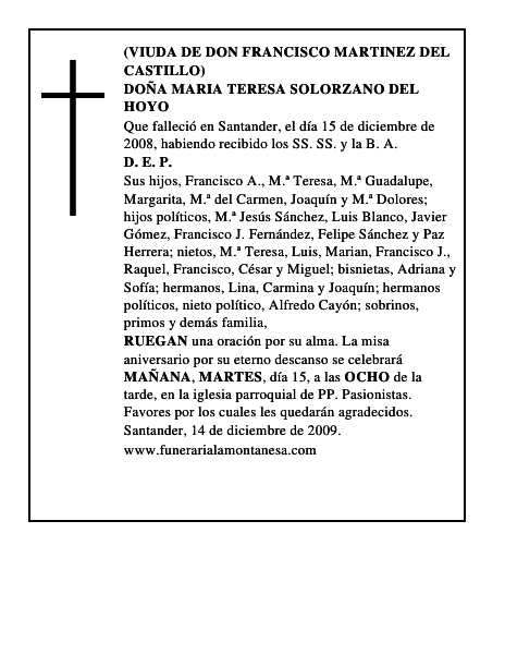 DOÑA MARIA TERESA SOLORZANO DEL HOYO