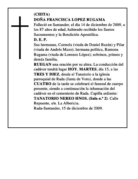 DOÑA FRANCISCA LOPEZ RUGAMA