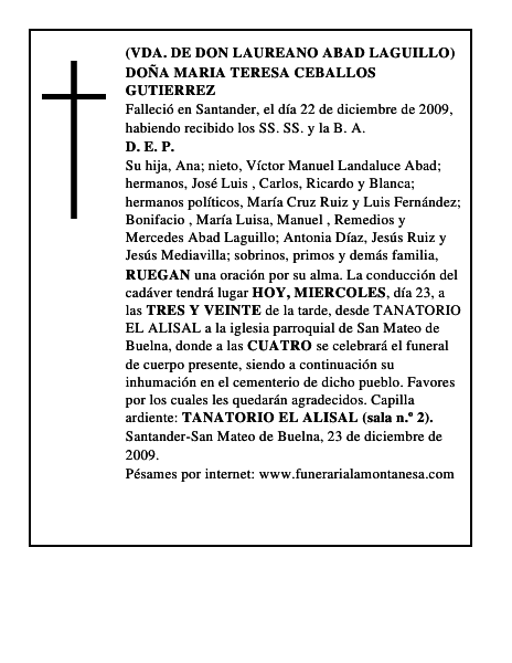 DOÑA MARIA TERESA CEBALLOS GUTIERREZ