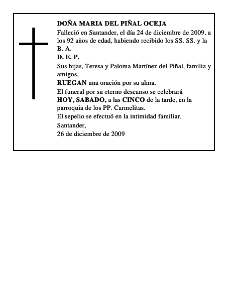 DOÑA MARIA DEL PIÑAL OCEJA