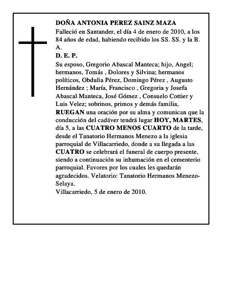 DOÑA ANTONIA PEREZ SAINZ MAZA