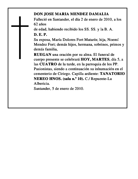 DON JOSE MARIA MENDEZ DAMALIA