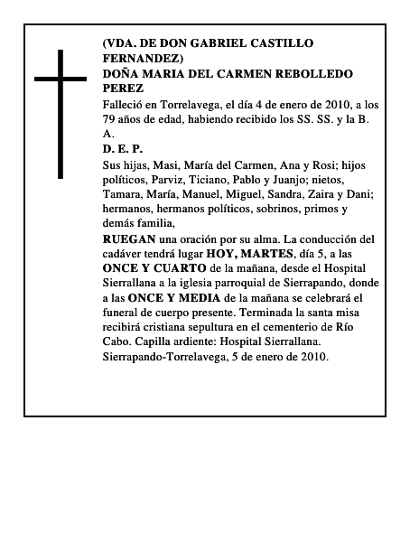 DOÑA MARIA DEL CARMEN REBOLLEDO PEREZ