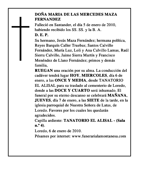DOÑA MARIA DE LAS MERCEDES MAZA FERNANDEZ