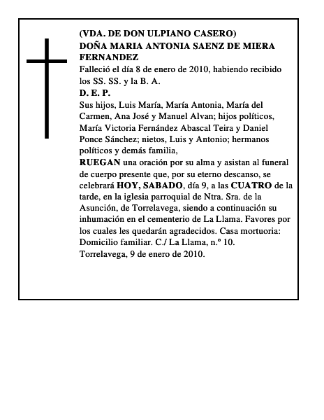 DOÑA MARIA ANTONIA SAENZ DE MIERA FERNANDEZ