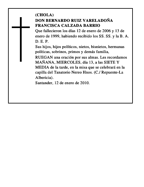DON BERNARDO RUIZ VARELADOÑA FRANCISCA CALZADA BARRIO