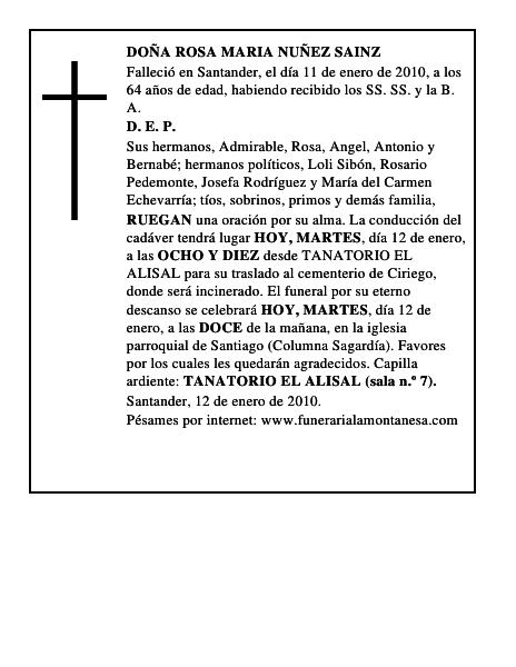 DOÑA ROSA MARIA NUÑEZ SAINZ