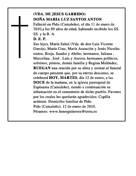 DOÑA MARIA LUZ SANTOS ANTON
