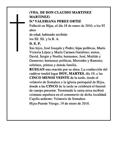 D.ª VALERIANA PEREZ ORTIZ