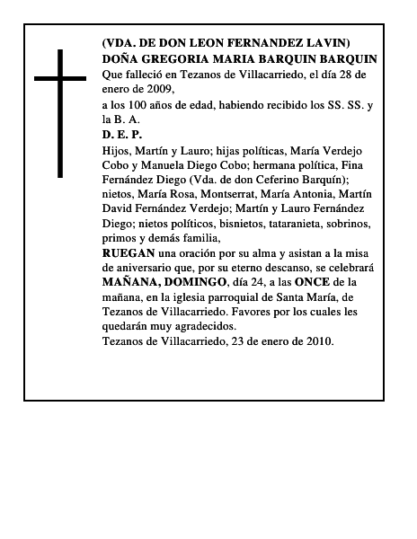 DOÑA GREGORIA MARIA BARQUIN BARQUIN