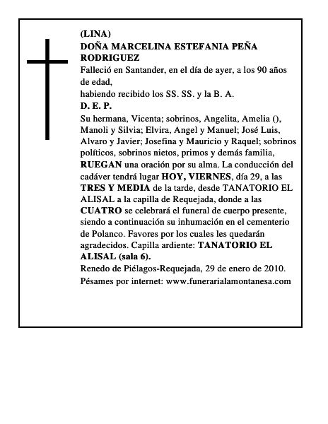DOÑA MARCELINA ESTEFANIA PEÑA RODRIGUEZ