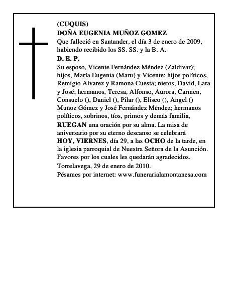 DOÑA EUGENIA MUÑOZ GOMEZ