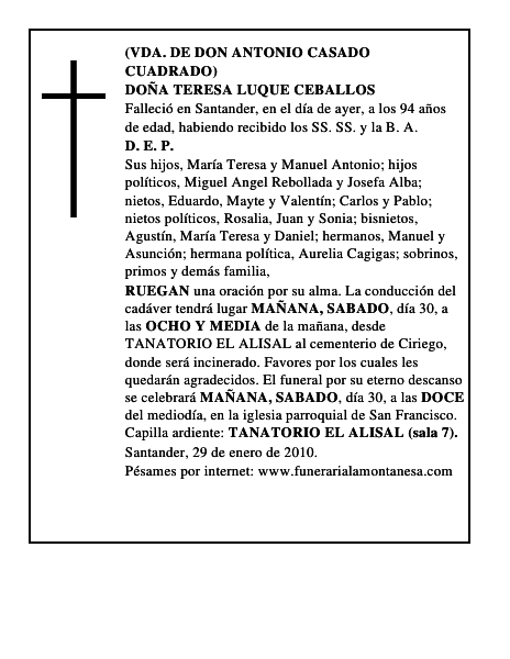 DOÑA TERESA LUQUE CEBALLOS