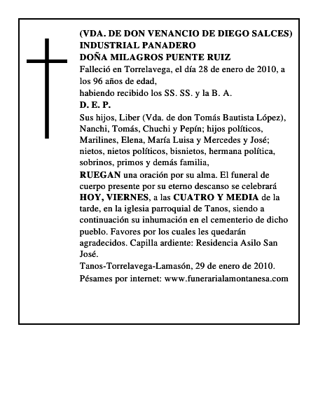 DOÑA MILAGROS PUENTE RUIZ