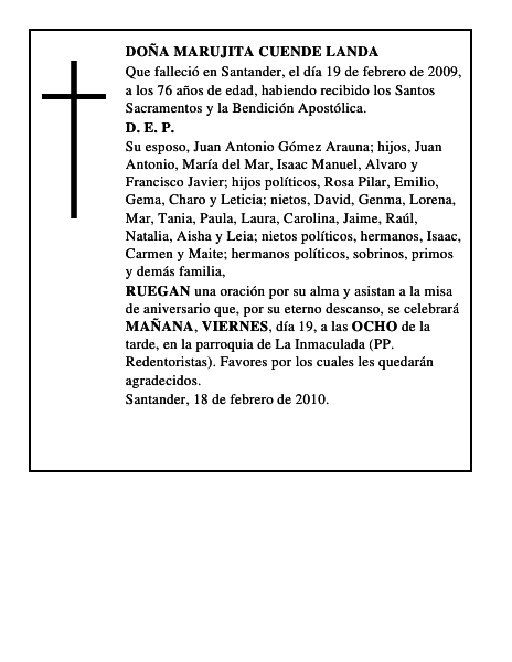 DOÑA MARUJITA CUENDE LANDA