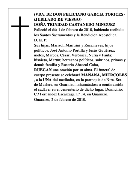 DOÑA TRINIDAD CASTANEDO MINGUEZ