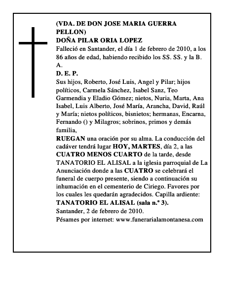 DOÑA PILAR ORIA LOPEZ